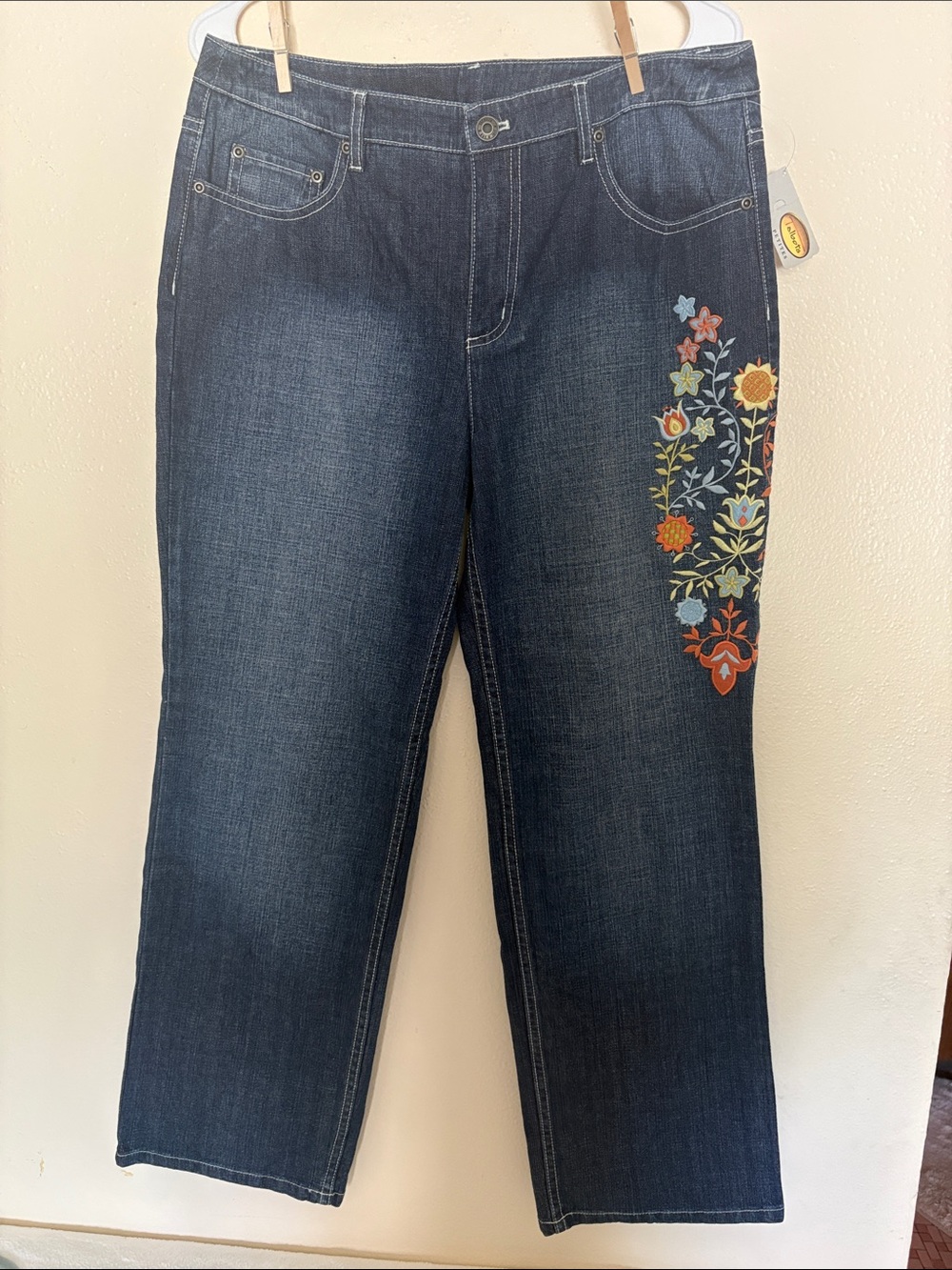 Women's Dark Blue Embroidered Denim Jeans Talbots size 12P